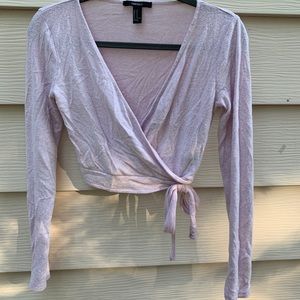Light pink long sleeve wrap around crop top